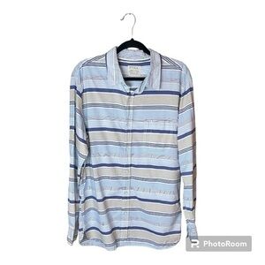 PD&C Striped Long Sleeve Button Down Light Blue Blue White and Tan Size XL‎